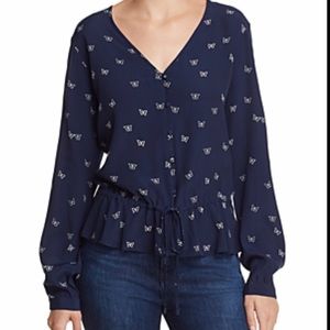 Rails beaux navy white butterflies long sleeve button up blouse top